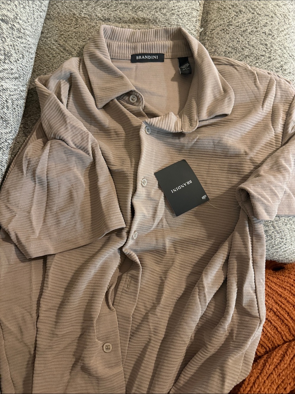 Brandini Men’s Short Sleeve Polo in Taupe Ribbed Knit